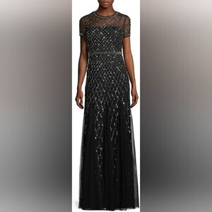 ADRIANNA PAPELL Cap Sleeve Black Beaded Gown (SIZE 2)